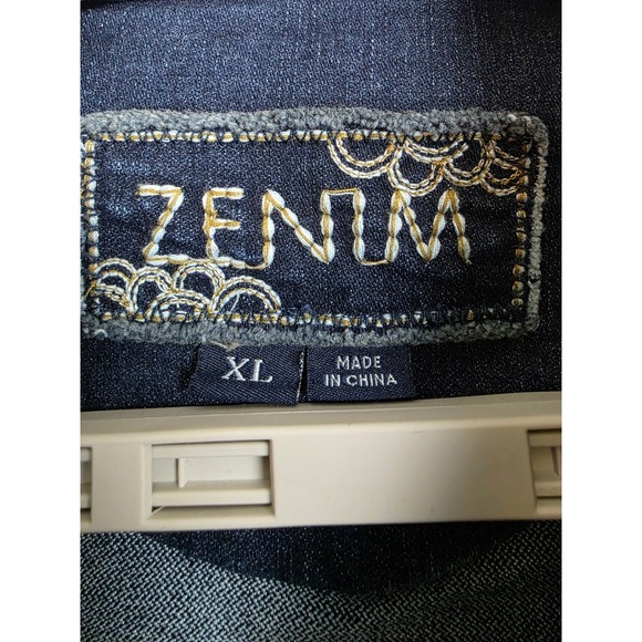 Zenim Denim Jacket Womens XL Blue Dark Wash Peplum Embroidered Contrast Stitch - Picture 2 of 16
